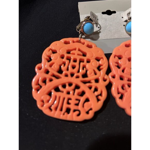 VTG Kenneth Jay Lane Designer Earrings SATC Movie Asian Coral Turquoise Goldtone - Picture 8 of 11
